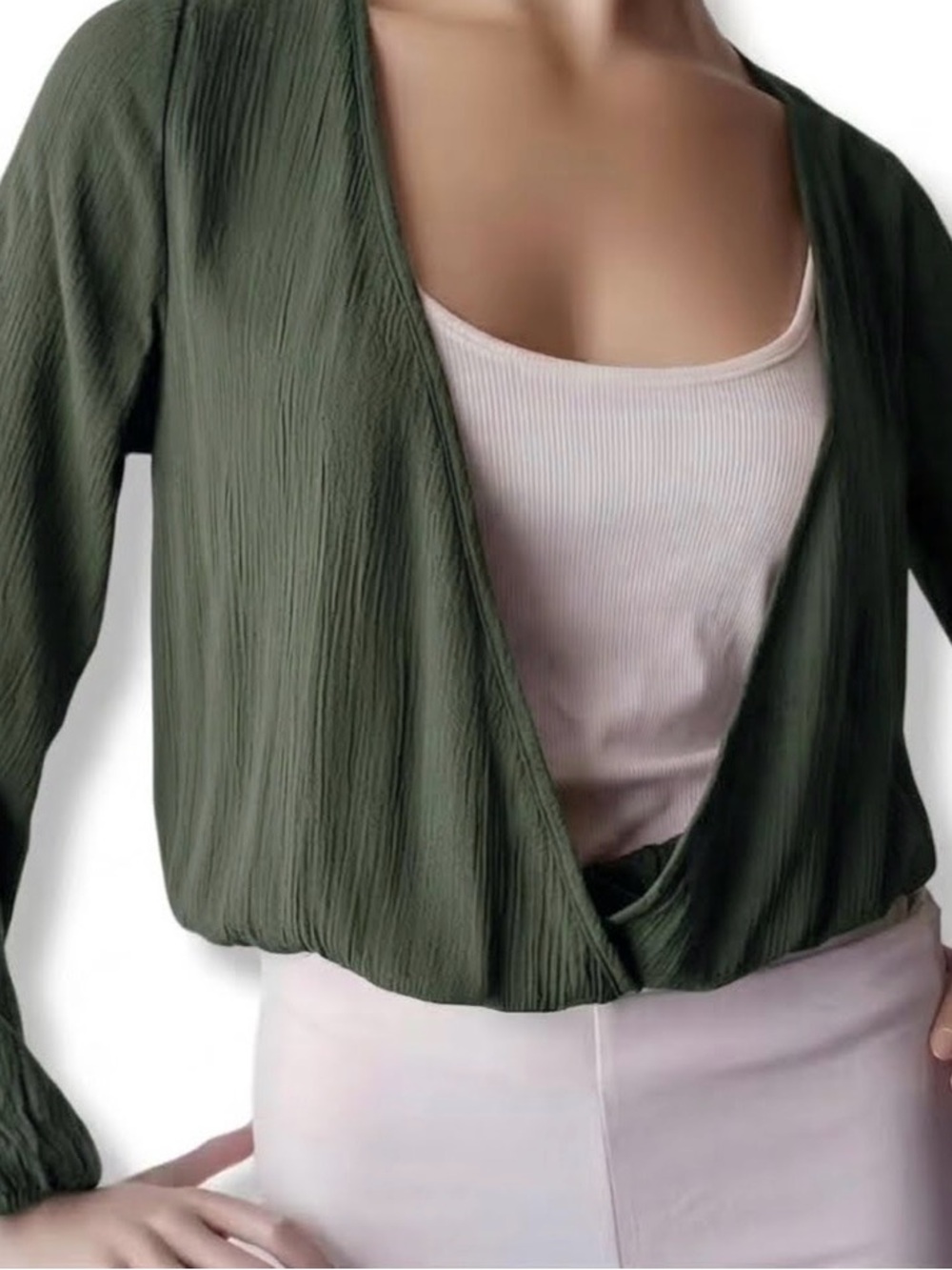 Sadie & Sage Olive Green V-Neck Wrap Blouse